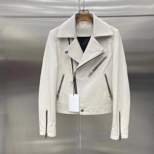 Genuine Leather Jacket Female New Fashion 2021 Turn-Down Collar Short Length Women Coat Spring Zipper Decoration Slim Style