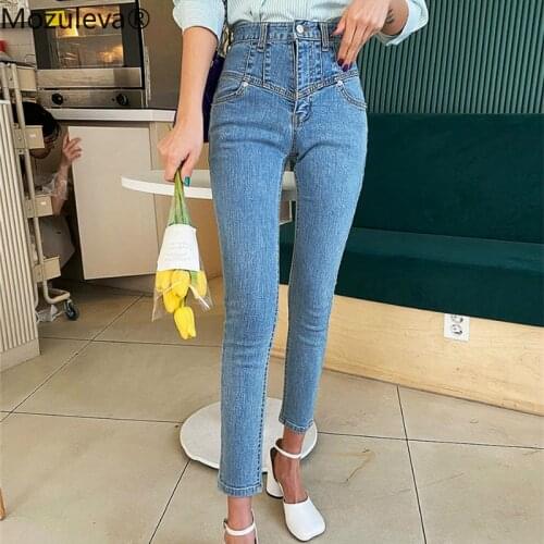 Mozuleva Autumn Vintage Single-button Women Denim Jeans High Waist Stretch Pants Capris Female Streetwear Jeans Pants femme 2021