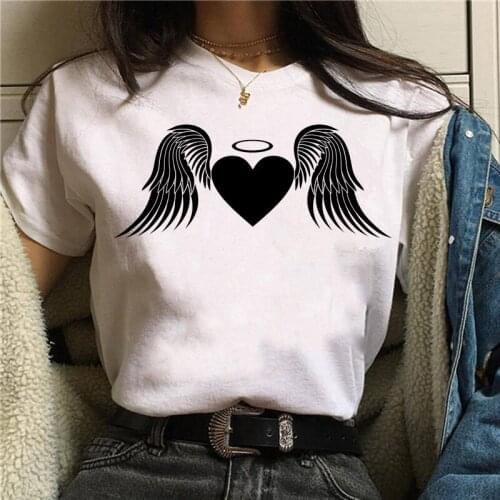 Cartoon Wings Print Womens T Shirts Fashion Casual Comfortable Tops Female T Shirt Harajuku Ullzang Summer Ladies Tee Shirts