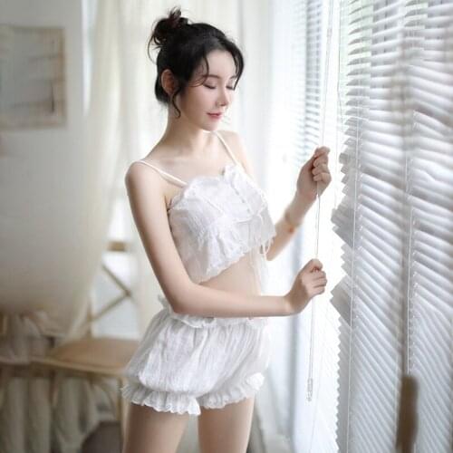 Women Pajamas Korean Style White Shorts and Pajamas Women Pajamas Sleepwear Sleep Tops and Shorts Underwear