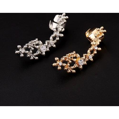 ZLDYOU Fashion Gold Silver Plated Hollow Flowers Leaf Crystal Ear Cuff Jewelry For Women Gift Zinc Alloy Clip Earrings
