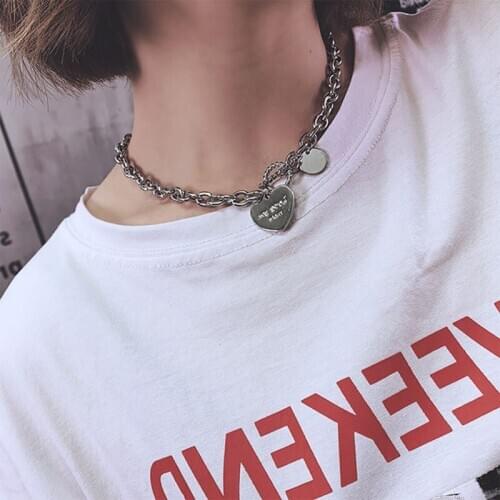 Trendy Silver Color Short Chain Choker Necklace for Women Lover Heart Pendant Chocker Fashion Korean Necklace Pendant for Girls