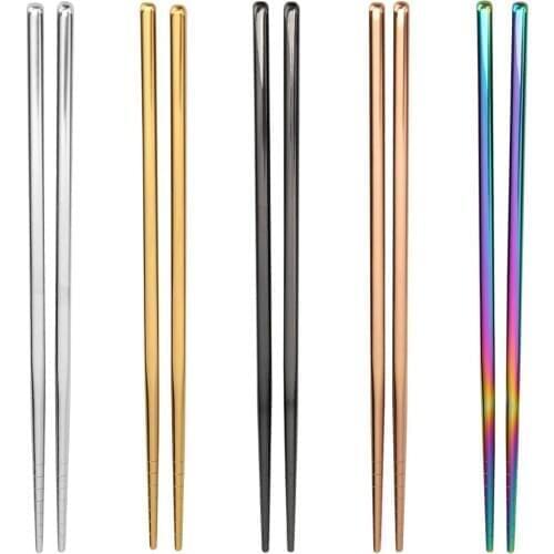 1 Pair Stainless Steel Chopsticks Metal Chop Sticks Tableware Silver Gold Multicolor Wedding Party Festival Supplies