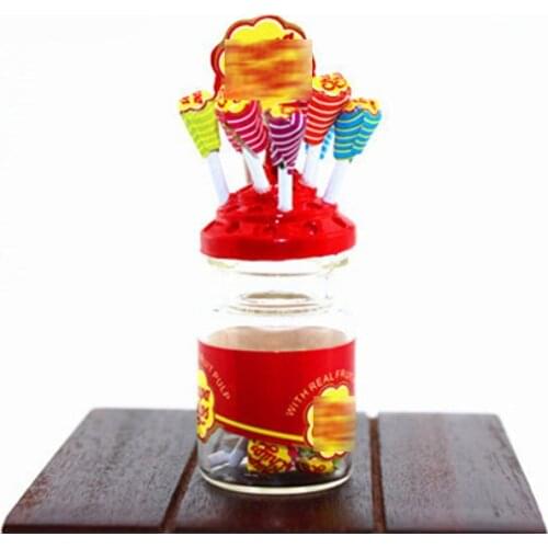 1PCS 1:12 Miniature Food Mini Lollipops With Case Holder Candy For Doll Dollhouse Kitchen Accessories Dessert Sugar