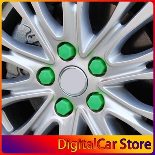 Green 20 Pcs 17/19/21mm Silicone Hollow Hexagonal Wheel Hub Screw Cover Car Styling Decoration Protecting
