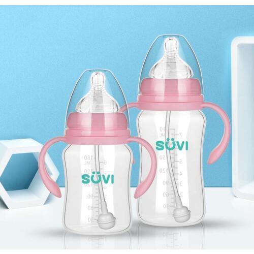 240ml Baby Cartoon Milk Wide Mouth Bottle Juice Bottle Baby Milk Bottle Safety Silicone Baby Bottle Supplement Rice Paste