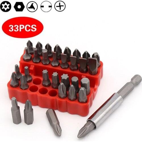 33pcs Security Tamper Proof Bit Set Torque Hex Star Spanner Tri Wing Electric Screwdrive Hex Bit 1/4" 6.35mm Magnetic Holder
