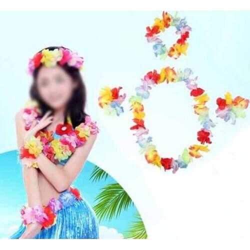 4PCS Hawaiian Flower Garland Necklace For Beach Club Fancy Dress Wedding Party