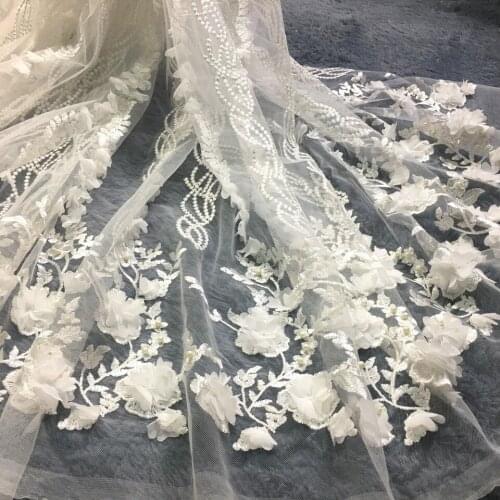 African Lace Fabric 2021 High Quality Lace 3D Flower Lace Fabric Beautiful Applique Beads Lace For Nigerian Wedding Dress M2585