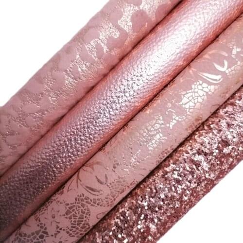 Rose Gold Glitter leather, Leopard Vinyl Fabric sheets, Litchi Flowers Embossed Faux Leather Sheets For Bows DIY 21x29CM KM719