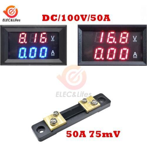 DC 0-100V 50A Electronic Digital Voltmeter Ammeter 0.56'' LED Display Voltage Regulator Volt AMP Meter Tester with Shunt