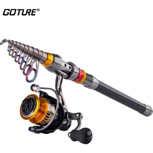 Goture Fishing Reel Rod Combo Set 1.8-3.6M Carbon Telescopic Fishing Rod with Full Metal Spinning Fishing Reel Vara De Pesca