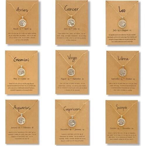 Classic 12 Horoscope Zodiac Sign Pendant Necklace Charm 12 Constellations Choker Necklaces Jewelry for Men Women Birthday Gifts
