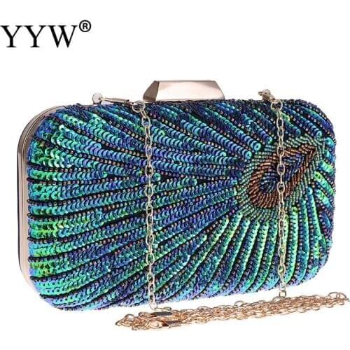 Turquoise Blue Clutch Bag Women Evening Party Bags Chain Sling Crossbody Bags Over Shoulder Diamond Beads Luxury Banquet Clutch