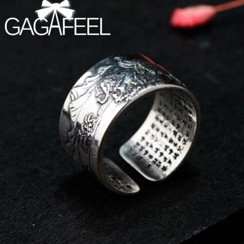 GAGAFEEL Pure Silver 990 Elephant Auspicious Heart Sutra Silver Ring Open Rings Women Christmas Gift Jewelry Top Quality