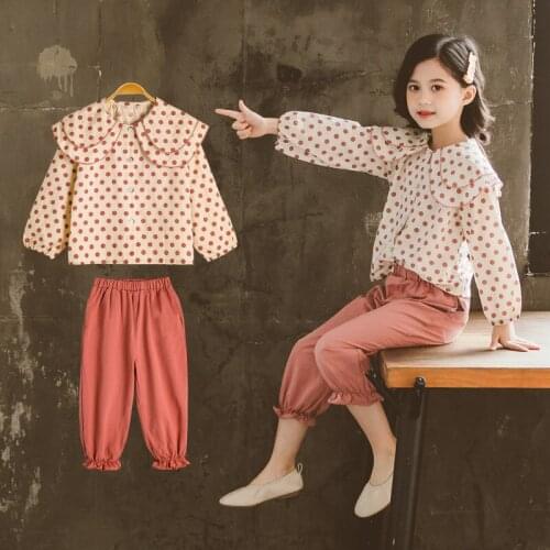 Girls Clothing Set Spring Kids Costume Polka Dot Shirt + Pants 2 Pcs Suits School Girls Clothes Children Outfits 6 8 9 10 Years