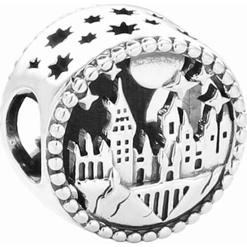 Castle Round s925 Sterling Jewelry European Charms Bead For Original Bracelet Pendants Slide Beads Women Girls Jewelry Making