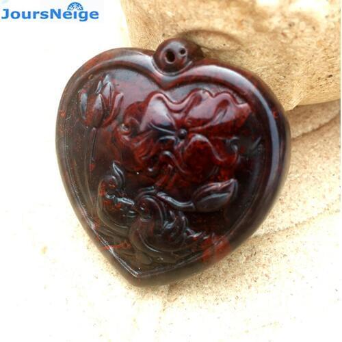 Wholesale Guilin Chicken Blood Natural Stone Pendant Caved Bird Heart Shaped Pendant Lucky for Women Men Women Fashion Jewelry