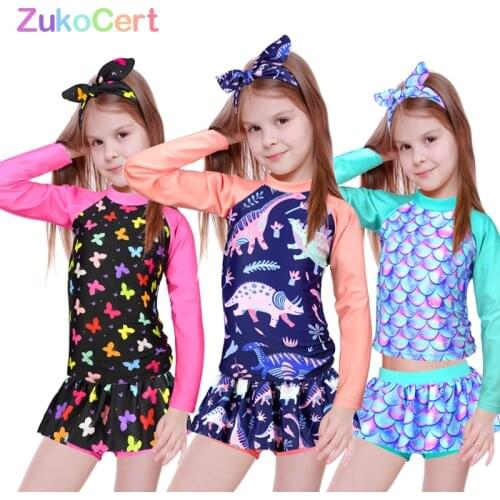 Swimwear Girls dinosaur print Sun Protection Rash Guard Set Kids Girls 2~8 Year Beachwear Long Sleeve Swimsuit Bathing Suits kid