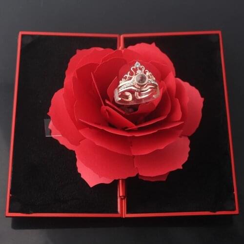 3D Fashion Elegant Rings Joyful Red Box Wedding Engagement Case Rose Flower Gift For Love Jewelry Display Storage Holder