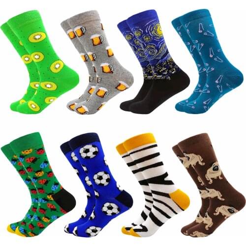 Colorful Fashion Soft Novelty Hip Hop Cotton Mens Socks Cartoon Fruit Animal Art Van Gogh Happy Kawaii Funny Casual Women Socks