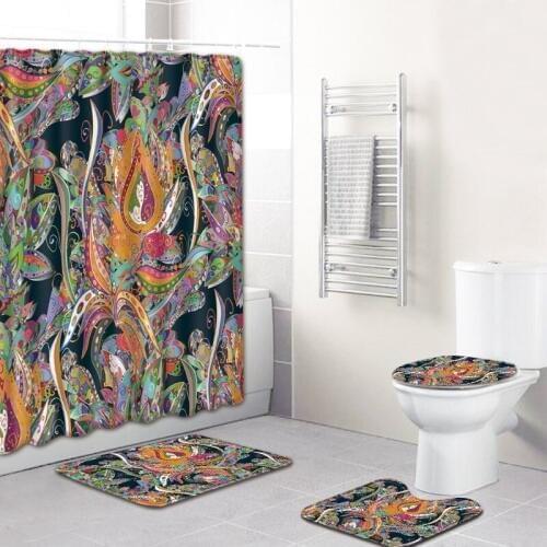 Flower Painted Bathroom Carpet Set In Bath Mats Christmas Shower Curtain and Rug Set 3D Floor Blanket Toilet Mat Accessories