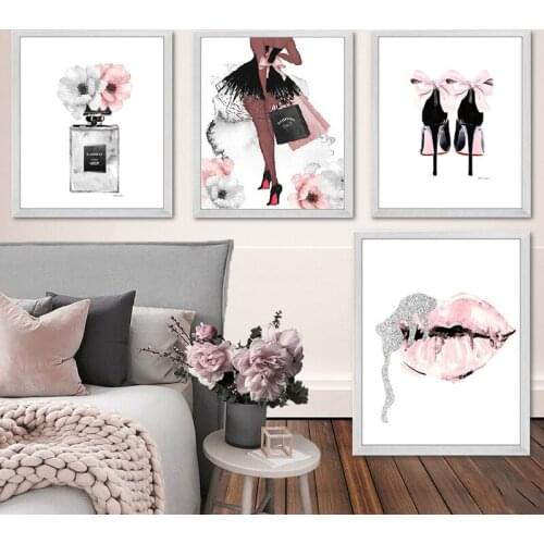 Wall Art Perfume High Heels Painting Lips Canvas Canvas Woman Print wall pictures for living room poster canvas painting