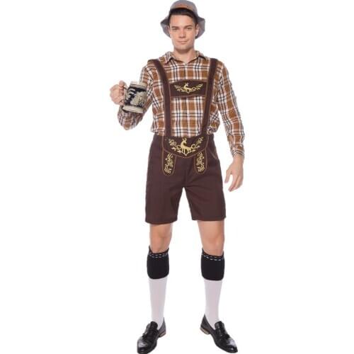 Germany Oktoberfest Traditional Lederhosen Beer Mens Costume Halloween Bavarian Festival Adult Male Suspenders Shorts