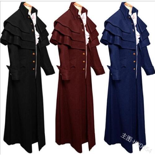 2019 New Medieval Coat Men Cosplay Medieval Cloak Victorian Turtleneck bridegroom Long Jacket Renaissance Men Costume S-XL