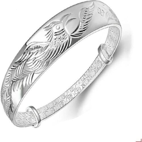 New Trendy Exquisite 925 Sterling Silver Jewelry Bird Phoenix Animal Bangles Bracelets for Woman Mothers Day Gifts