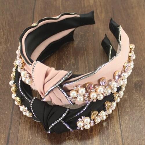 Rhinestone Hairband pearl Flower Women Cross Knotted Hair Hoop Headbands Bohemian Headwear Party Wedding Hair Accessories Gifts