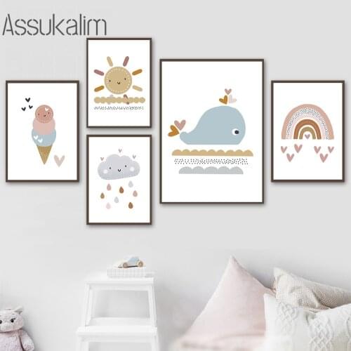 Sun Rainbow Poster Nursery Canvas Art Print Cloud Painting Ice Cream Picture Nordic Posters And Prints Baby Room Decoration