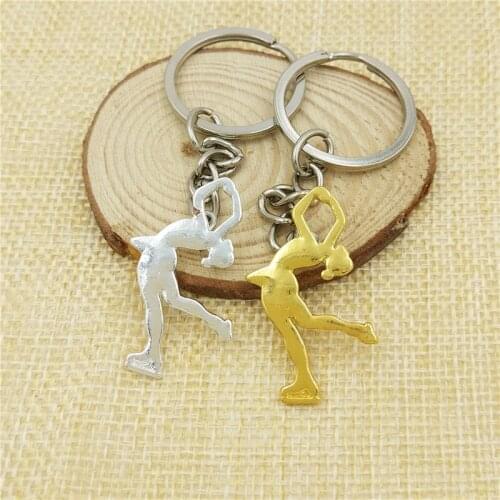Drop Shipping Fashion Women Figure Skating Keychains Women Bag Pendant Charm Car Key Ring Skater Jewelry Gold Color