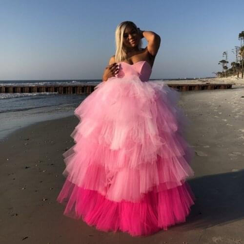 Pink Fuchsia Mix Color Puffy Tulle Skirts For Black Girls Lush Tiered Ruffles Long Plus Size Tulle Skirt Women Elastic Waist