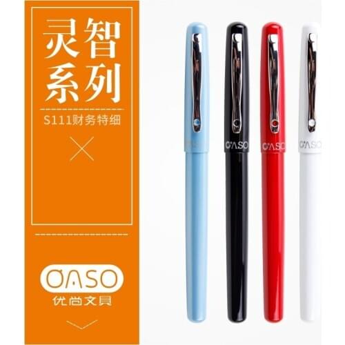 OASO S111 Metal Ink Fountain Pen Super Fine Pen Nib 0.38mm Red Black Blue White Optional for Financial Business