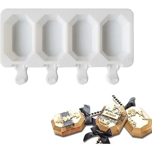 Silicone Ice Cream Mold Ice Maker 4 Holes Popsicle Cube Chocolate Tray Molds Gem Mould Valentines Day Gift Diamond Baking tools