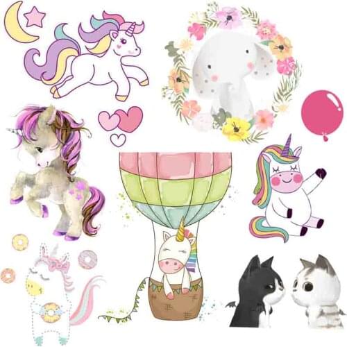 Rainbow Unicorn Applique Heat Thermal Transfer For Kids Clothes Cartoon Cute Animal Iron-on Transfers For Clothing Stickers DIY