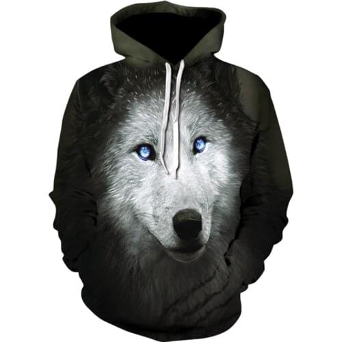 Personality Hoodie Wolf 3D Mens Womens Hoodies Hot Sale brand designer Autumn Winter High Quality Sweatshirt black and white