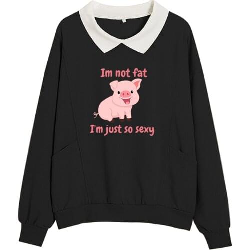 90s Aesthetic Pig Plus Size Hoodies Cotton Harajuku Hoodies for Teen Girls Oversized with Pocket Pastel Clothes Punk Black Tops