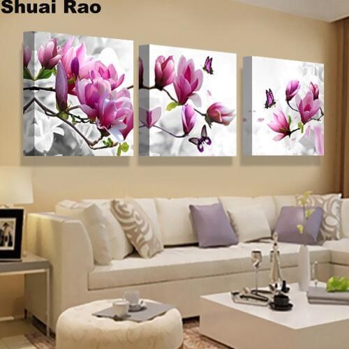 Triptych diamond painting Magnolia Flowers mosaic diamond set full square/round diamond embroidery 3 piece Kitchen decor