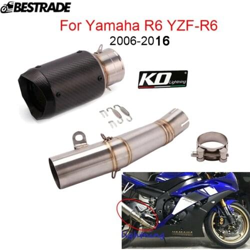 Motorcycle Exhaust System For Yamaha YZF-R6 2006-2020 Middle Link Pipe Slip On 60.5mm Muffler Tube Stainless Steel Carbon Fiber