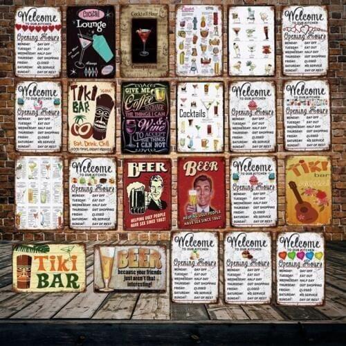 [ WellCraft ] Kitchen Opening hours Cupcake Wine TIKI BAR Wall Signs Posters Vintage Metal Painting Funny Custom Decor LT-2032