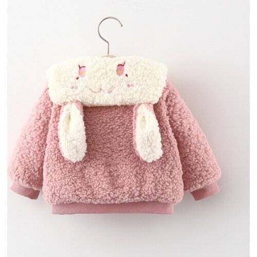 2020 Winter Coat Girls' Velvet Thick Back Rabbit Eared Cardigan