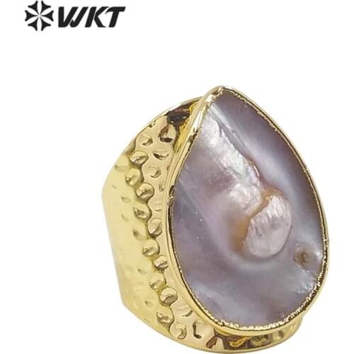 WT-R345 WOMEN MOP gold electroplated RING popular cocktail MOP RING in teardrop shape pearl ring