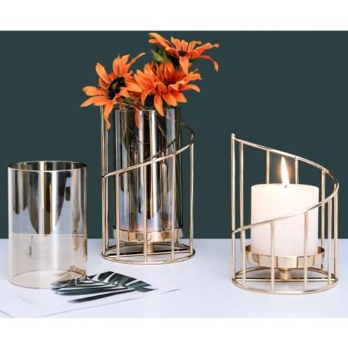 Golden Iron Candle Holder European geometric Candlestick Romantic Crystal Candle Cup Home Decoration Table Decoration