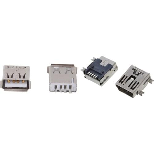 10 Pcs Straight Solder Type USB a Female Plug Jack Connector & 10 Pcs Mini USB 5 Pin Female Socket DIY SMT Connector
