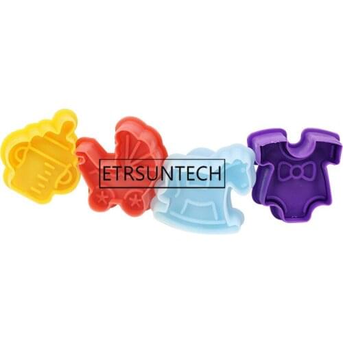 100sets Baby Toys 3D Baby Stroller Trojan Bottle Cookies Mold Biscuit Stamp Gift Toast Mold Fondant Decorating Tools