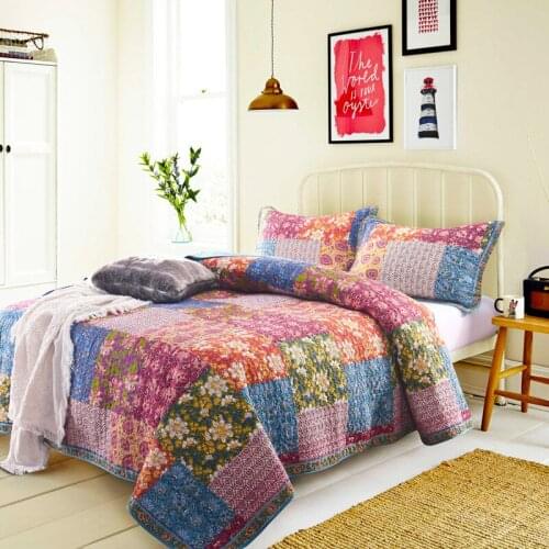 Bohemia Style Bedspreads Quilt Set 3PCS Quilts Cotton Flowers Printed Blanket Bed Covers King Queen Size Coverlets
