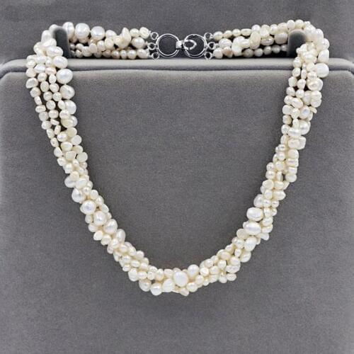 4 Rows Pearl Necklace AA 5-9MM White Genuine Freshwater Pearl Necklace,Bridesmaid Wedding Pearl Jewelry