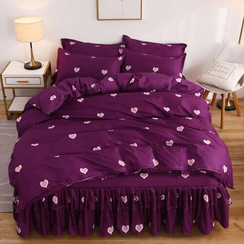 4Pcs/Set Bed Skirt +2 Pillowcase + Duvet Cover Polyester Sheet for Wedding Housewarming Gift with Elastic Band